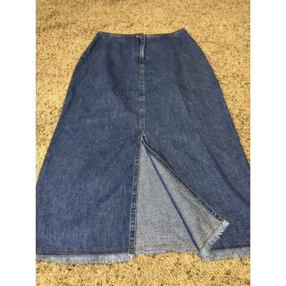Womens Vintage Maxi Denim Skirt Slit Front Pencil Skirt Frayed Hem Boho Sz 10P - Picture 4 of 8